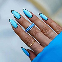 Mervf Almond Press On Nails Medium Fake Nails Blue Comic Stiletto Acrylic Nails 24Pcs Cartoon Matte Glue On Nails For Women And