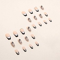 Foccna French Black Press On Nails Medium Butterfly Fake Nails Nude Coffin Acrylic False Nailsartificial Nails For Women And G