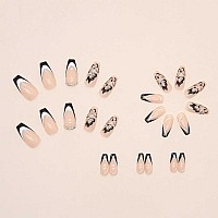 Foccna French Black Press On Nails Medium Butterfly Fake Nails Nude Coffin Acrylic False Nailsartificial Nails For Women And G