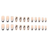 Foccna French Black Press On Nails Medium Butterfly Fake Nails Nude Coffin Acrylic False Nailsartificial Nails For Women And G