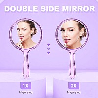 D Hand Mirror With Handle Handheld Mirror Small Magnifying Mirror 1X 2X Doule Sided Handle Makeup Mirror Acrylic Handheld Mirr