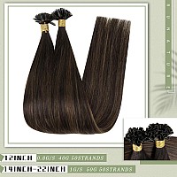 Runature Balayage U Tip Hair Extensions Human Hair Hot Fusion Hair Extensions Utip Dark Brown Ombre Ash Brown Mix Dark Brown Str