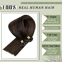 Runature Balayage U Tip Hair Extensions Human Hair Hot Fusion Hair Extensions Utip Dark Brown Ombre Ash Brown Mix Dark Brown Str