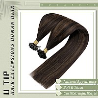 Runature Balayage U Tip Hair Extensions Human Hair Hot Fusion Hair Extensions Utip Dark Brown Ombre Ash Brown Mix Dark Brown Str