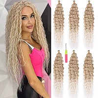 Blonde Curly Crochet Hair Synthetic Ombre Crochet Hair 22 inch 6Packs Ocean Wave Crochet Hair Extensions for Women # Blond mix Platinum