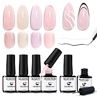 Gelike Ec Sheer Nude Gel Polish Set Jelly Nail Polish Light Pink Gel With Liner Neutral Color Jelly Soak Off Uv Gel Nails For