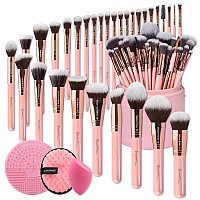 Bueart Design Labeled 30Pcs Professional Deluxe Makeup Brushes Set With Extra Large Holder Case For Foundation Face Blending Blu