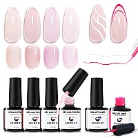 Gelike Ec Sheer Nude Gel Polish Set Jelly Light Pink Gel Nail Polish With Gel Liner Neutral Color Jelly Nail Polish Soak Off U