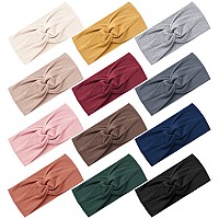 12 Pack Headbands For Women Knotted Cross Twist Wide Turban Hair Band Elastic Workout Non Slip Sweat Hair Wrap For Yoga Running