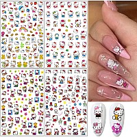 8 Sheets Cartoon Nail Stickers 3D Selfadhesive Nail Decals Nail Art Supplies Designer Nail Stickers For Women Girls Nail Design