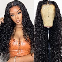 FIRIEYA 13x4 Deep Wave Lace Front Wigs Human Hair 180% Density Glueless HD Transparent Lace Frontal Human Hair Wigs for Black Women Pre-Plucked with Baby Hair Natural Color(18 inch)