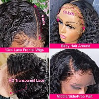 FIRIEYA 13x4 Deep Wave Lace Front Wigs Human Hair 180% Density Glueless HD Transparent Lace Frontal Human Hair Wigs for Black Women Pre-Plucked with Baby Hair Natural Color(18 inch)