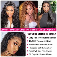 FIRIEYA 13x4 Deep Wave Lace Front Wigs Human Hair 180% Density Glueless HD Transparent Lace Frontal Human Hair Wigs for Black Women Pre-Plucked with Baby Hair Natural Color(18 inch)