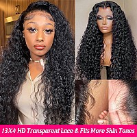 FIRIEYA 13x4 Deep Wave Lace Front Wigs Human Hair 180% Density Glueless HD Transparent Lace Frontal Human Hair Wigs for Black Women Pre-Plucked with Baby Hair Natural Color(18 inch)