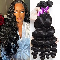 Human Hair Loose Wave Bundles Loose Wave 3 Bundles Natural Black Hair Extensions Loose Wave Human Hair Bundles For Black Women