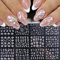 Flowers Nail Decals 3D Selfadhesive White Floral Nail Art Stickers Wedding Lace Floral Nail Supplies Retro Vine Leaf Pattern De