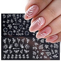 Flowers Nail Decals 3D Selfadhesive White Floral Nail Art Stickers Wedding Lace Floral Nail Supplies Retro Vine Leaf Pattern De