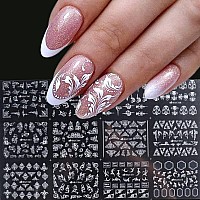 Flowers Nail Art Stickers Decal White Flowers Nail Stickers Nail Art Supplies 3D Retro Lace Flower Leaf Vine Geometric Self Adh