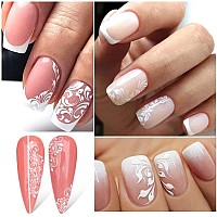 Flowers Nail Art Stickers Decal White Flowers Nail Stickers Nail Art Supplies 3D Retro Lace Flower Leaf Vine Geometric Self Adh