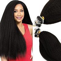 Anrosa Microlink Hair Extensions Human Hair 22 Inch Kinky Straight Micro Loop Ring Hair Extensions No Trace Natural Black 1 Mic