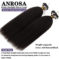 Anrosa Microlink Hair Extensions Human Hair 22 Inch Kinky Straight Micro Loop Ring Hair Extensions No Trace Natural Black 1 Mic