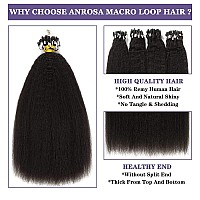 Anrosa Microlink Hair Extensions Human Hair 22 Inch Kinky Straight Micro Loop Ring Hair Extensions No Trace Natural Black 1 Mic