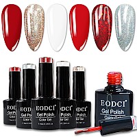 Eodci Red Gel Nail Polish Set 6 Pcs Gel Polish Glitter Burgundy Red Sparkle Gel Kit Snow White Gold Silver Nail Gel New Year K