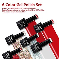 Eodci Red Gel Nail Polish Set 6 Pcs Gel Polish Glitter Burgundy Red Sparkle Gel Kit Snow White Gold Silver Nail Gel New Year K