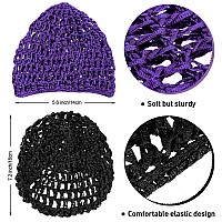 Geyoga 2 Pieces Mesh Crochet Hair Net Rayon Knit Snood Hat Cover Crocheted Sleep Cap For Women Black Purple