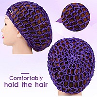 Geyoga 2 Pieces Mesh Crochet Hair Net Rayon Knit Snood Hat Cover Crocheted Sleep Cap For Women Black Purple