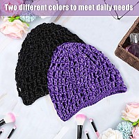 Geyoga 2 Pieces Mesh Crochet Hair Net Rayon Knit Snood Hat Cover Crocheted Sleep Cap For Women Black Purple