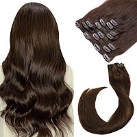 Clip in Hair Extensions Real Human Hair, Real Hair Extensions Clip ins, 7 Pieces 70G Dark Brown Hair Extensions Clip in Human Hair Double Wefts 16 Inch Clip-ins for Fine Hair Women