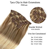 Clip in Hair Extensions Real Human Hair, Balayage Blonde Highlights Real Hair Extensions Clip ins, 7 Pieces 70G Human Hair Extensions Clip in Human Hair Double Wefts 16 Inch