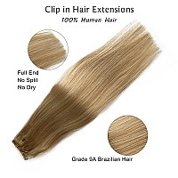 Clip in Hair Extensions Real Human Hair, Balayage Blonde Highlights Real Hair Extensions Clip ins, 7 Pieces 70G Human Hair Extensions Clip in Human Hair Double Wefts 16 Inch