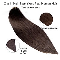 Clip in Hair Extensions Real Human Hair, Real Hair Extensions Clip ins, 7 Pieces 70G Dark Brown Hair Extensions Clip in Human Hair Double Wefts 14 Inch Clip-ins for Fine Hair Women