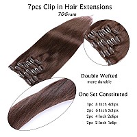 Clip in Hair Extensions Real Human Hair, Real Hair Extensions Clip ins, 7 Pieces 70G Dark Brown Hair Extensions Clip in Human Hair Double Wefts 14 Inch Clip-ins for Fine Hair Women