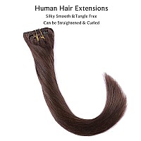 Clip in Hair Extensions Real Human Hair, Real Hair Extensions Clip ins, 7 Pieces 70G Dark Brown Hair Extensions Clip in Human Hair Double Wefts 14 Inch Clip-ins for Fine Hair Women