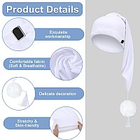 Geyoga 2 Pcs Silk Night Sleeping Cap Men Adjustable Stocking Cap Drawstring Night Sleeping Cap With Pom Ball For Daily Use Whit