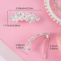 Hinzic 2Pcs Rhinestone Hair Clips Flower Hair Barrettes Crystal Pearl French Hairpins Hair Clip Sparkle Wedding Prom First Communion Accessories For Women Girls Bridal Thick Long Hair