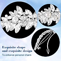 Hinzic 2Pcs Rhinestone Hair Clips Flower Hair Barrettes Crystal Pearl French Hairpins Hair Clip Sparkle Wedding Prom First Communion Accessories For Women Girls Bridal Thick Long Hair