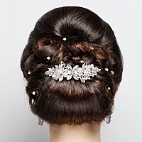 Hinzic 2Pcs Rhinestone Hair Clips Flower Hair Barrettes Crystal Pearl French Hairpins Hair Clip Sparkle Wedding Prom First Communion Accessories For Women Girls Bridal Thick Long Hair