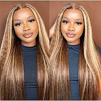 Yiroo Hair 12A Highlight Honey Blonde Kinky Straight Human Hair Wig 13X4 Hd Lace Front Wigs For Women Yaki Straight Glueless Lac