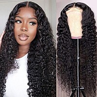 haha Deep Wave Closure Wig Human Hair Curly Transparent Lace Front Wig Pre Plucked Glueless 4x4 Closure Wigs Water Wave Brazilian Virgin Hair Wig For Women Nutural Black 12 Inch 150% Density