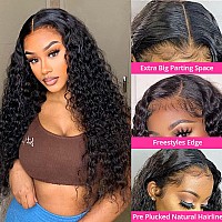 haha Deep Wave Closure Wig Human Hair Curly Transparent Lace Front Wig Pre Plucked Glueless 4x4 Closure Wigs Water Wave Brazilian Virgin Hair Wig For Women Nutural Black 12 Inch 150% Density