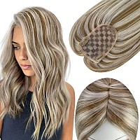 Full Shine Blonde Hair Topper Mono Base Clip In Crown Toppers 3X5 Inch Top Hair Pieces For Hair Loss Thinning Hair Cover Gray Ha