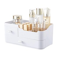 Hblife Plastic Makeup Organizer For Vanity With 2 Drawers Large Skincare Organizers 8 Compartments Bathroom Organizer Cosmetic S