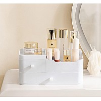 Hblife Plastic Makeup Organizer For Vanity With 2 Drawers Large Skincare Organizers 8 Compartments Bathroom Organizer Cosmetic S