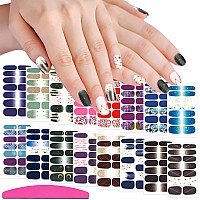 Silpecwee 16 Sheets Nail Wraps Nail Polish Strips For Women Glitter Sequin Star Moon Gold Foil Nail Stickers Self Adhesive Nail