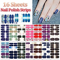 Silpecwee 16 Sheets Nail Wraps Nail Polish Strips For Women Glitter Sequin Star Moon Gold Foil Nail Stickers Self Adhesive Nail