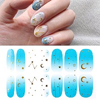 Silpecwee 16 Sheets Nail Wraps Nail Polish Strips For Women Glitter Sequin Star Moon Gold Foil Nail Stickers Self Adhesive Nail